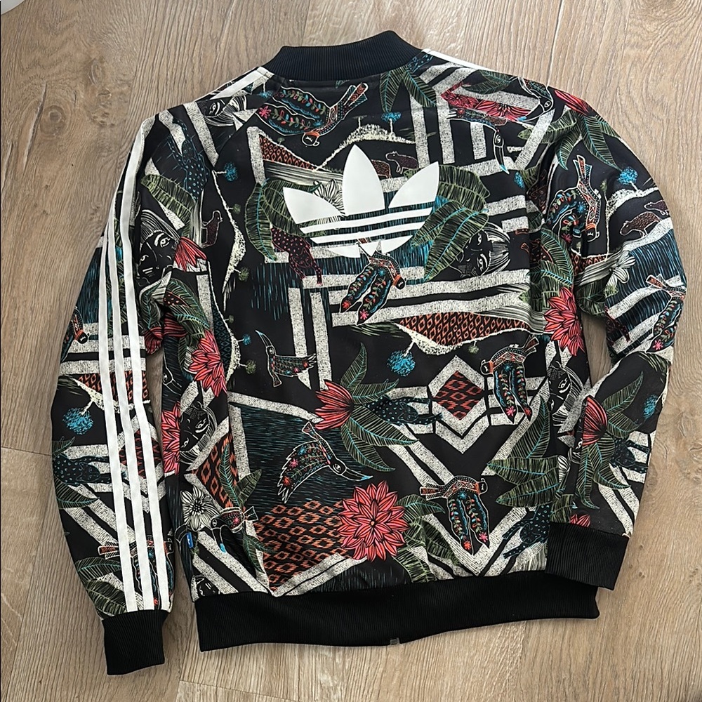 FARM Rio x Adidas Originals Black and Red Bomber Jacket with Varsity Style